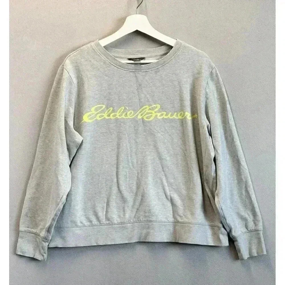 Eddie Bauer Women's XL Gray & Yellow Crew Neck Spell‎ Out Pullover Sweater